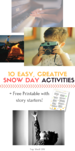 Stuck inside with the kids on a blistery snow day? Jazz up your life with these 10 easy, creative activities to do with your kids. Plus printable at the end!