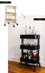 Need Ideas for a Cheap Bar Cart? Here are 14 Ikea Bar Cart Hacks for under $110.