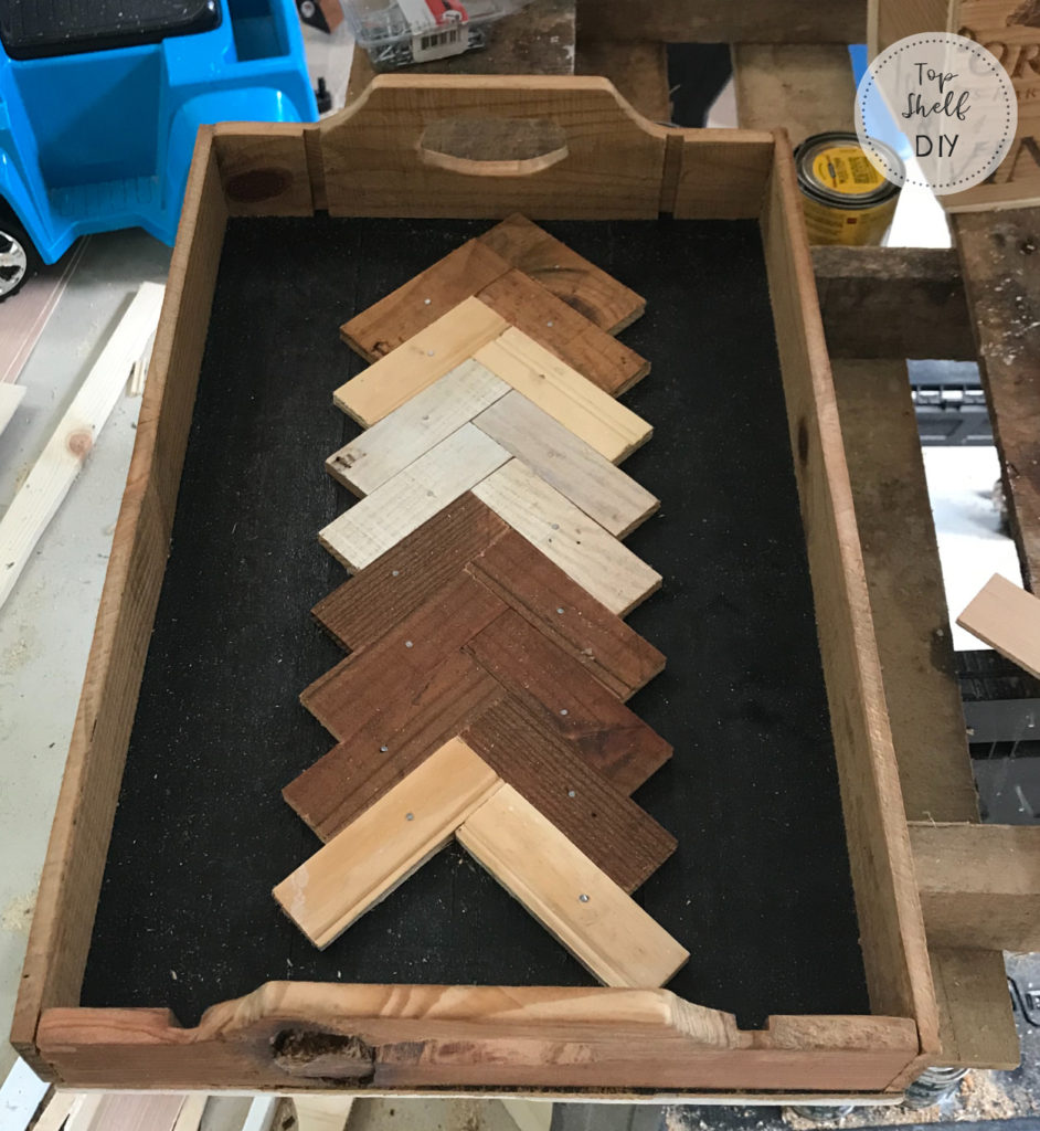 make a herringbone tray from an old wine crate following this tutorial!