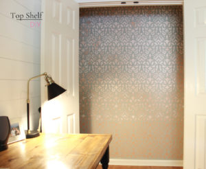 Wallpaper closet in our His and Hers Farmhouse Office