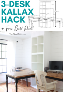 Build your own 3-part desk system utilizing two built-in Ikea Kallax units. FREE build plans included!