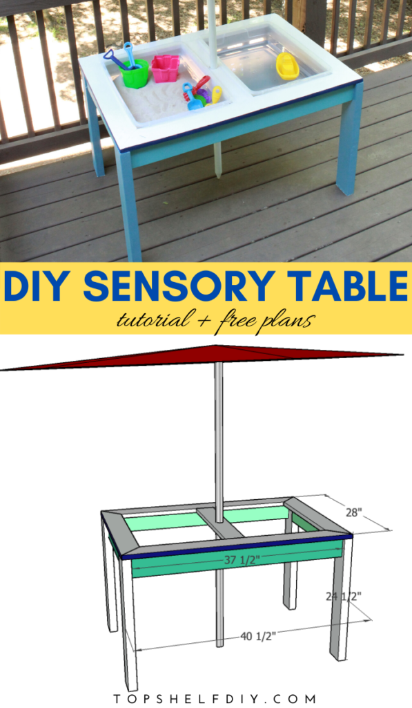 Convertible patio table doubles as babysitter and bartender on hot summer days. Get the free plans here! #sensorybins #busytoddler #toddleractivities #sandwatertable #quarantinehacks