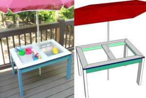 Keep your kids busy this summer with this convertible water and sand table! Great for sensory bins. Get your free plans here! #sensorybins #quarantinehacks #waterandsandtable #projectmaniamommies