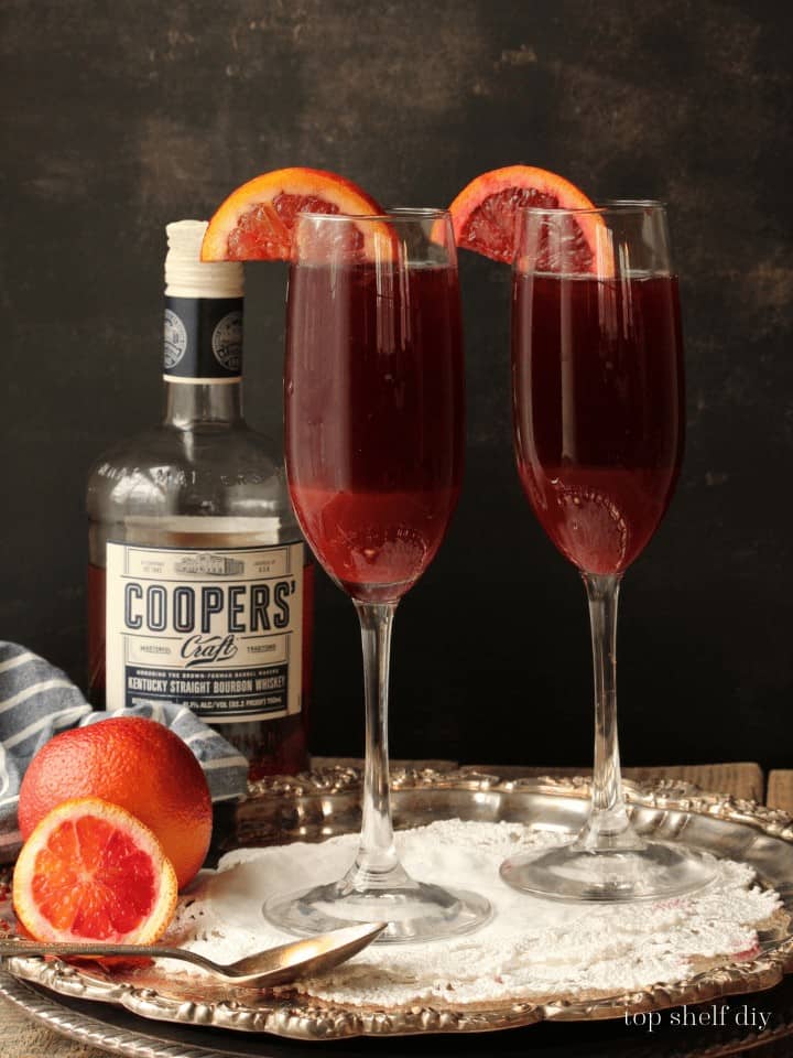 Blood Orange Sangria Bellinis, made with Rioja red wine and Coopers' Craft bourbon. Delicious!