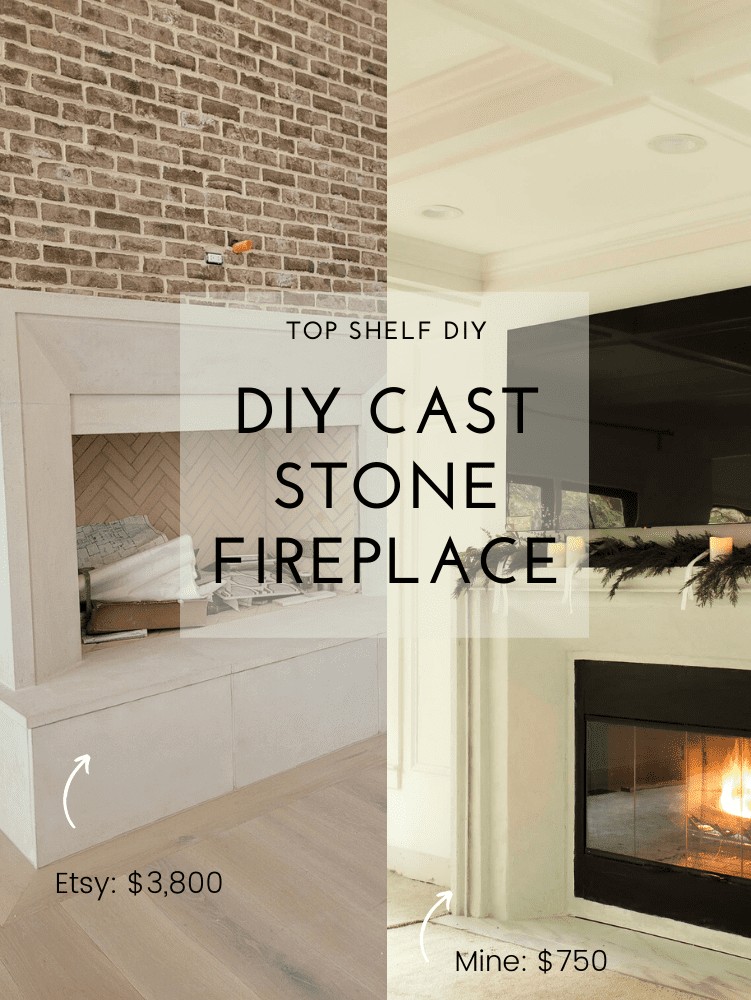 How to replicate the look of an expensive cast limestone fireplace using basic metal studs, cement boards, and cement feather finish. #diyfireplace #fireplacemakeover #limestone #livingroomdesign